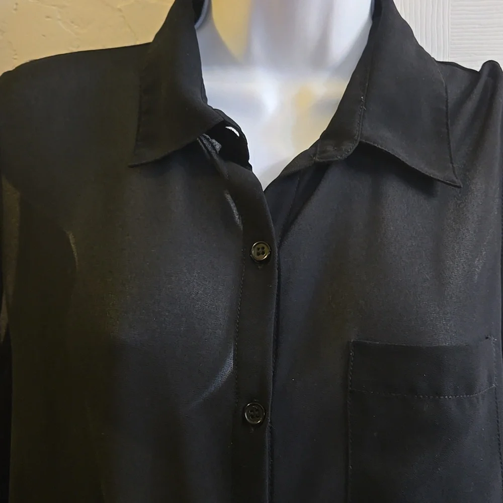 Forever 21 Sheer Black Long Tunic Vest/Top - Picture 2 of 7